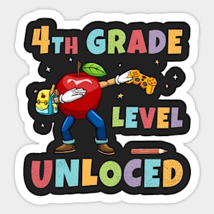 4th Grade Level Unlocked Dabbing Apple Gaming Lover Sticker